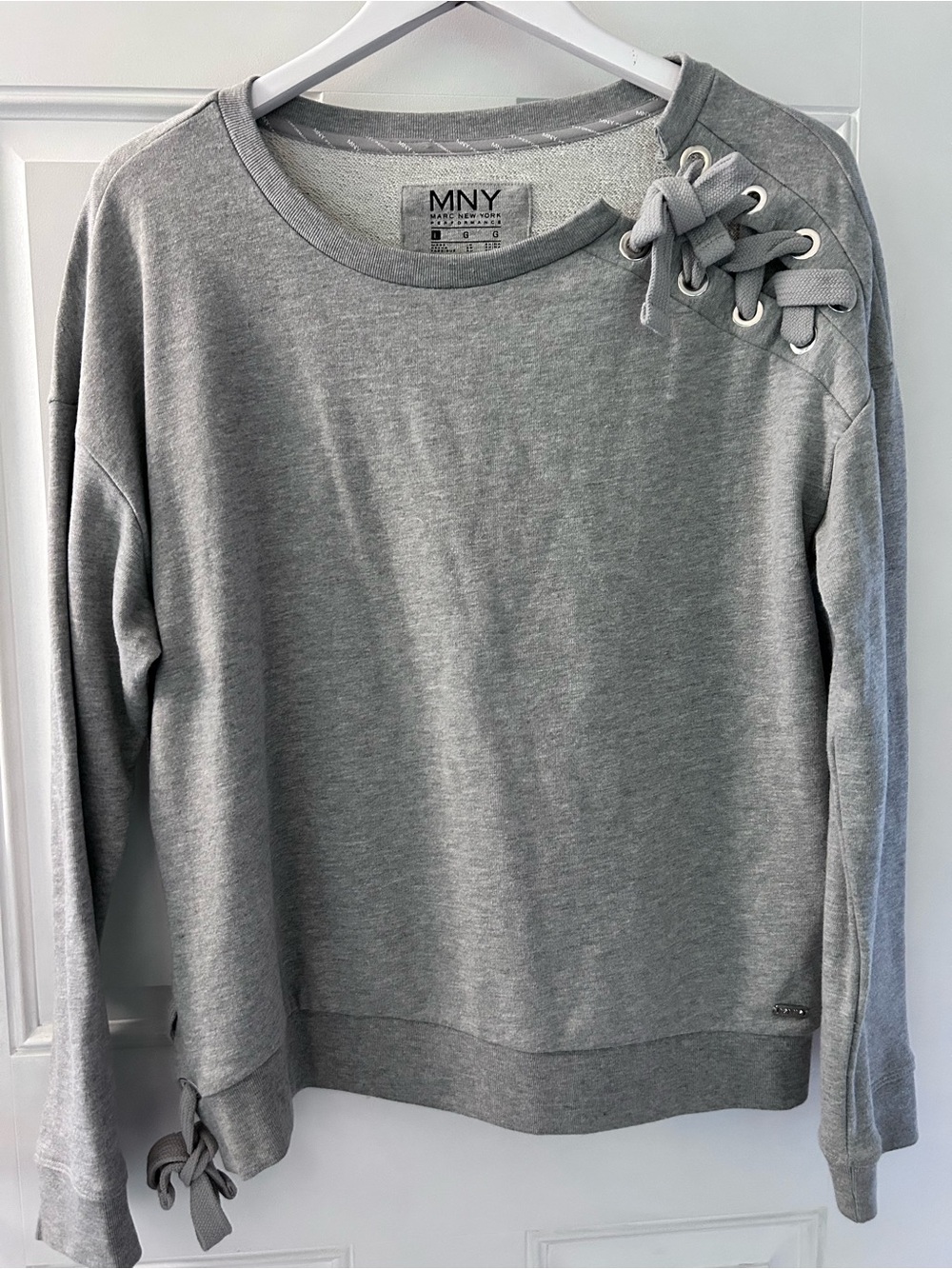 Marc New York Light Gray Lace-Up Shoulder Sweatshirt